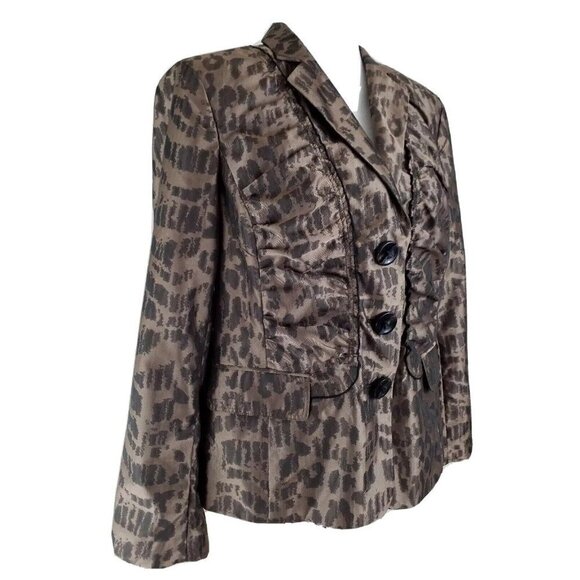 Chico's ~Women's Size 2( Large)~ Brown Animal Print Blazer Jacket Lined. - Picture 4 of 6